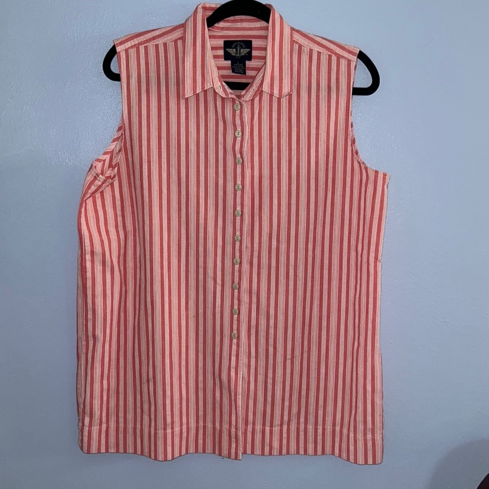 Large Dockers ladies sleeveless button down tank top blouse striped 100% cotton